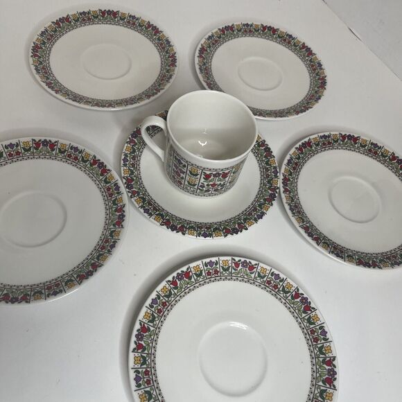 Royal Doulton Fireglow Coffee Tea Cup and 6 Saucers 1970's England Vintage - Picture 2 of 10